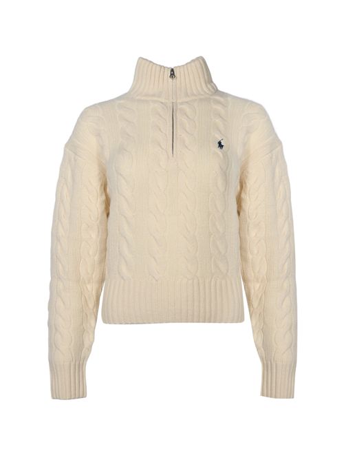 Maglione dolcevita a trecce con zip e ricamo logo POLO RALPH LAUREN | 211972130003